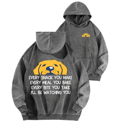 I'll Be Watching You Funny Dog Front And Back Printing Vintage Washed Hoodie