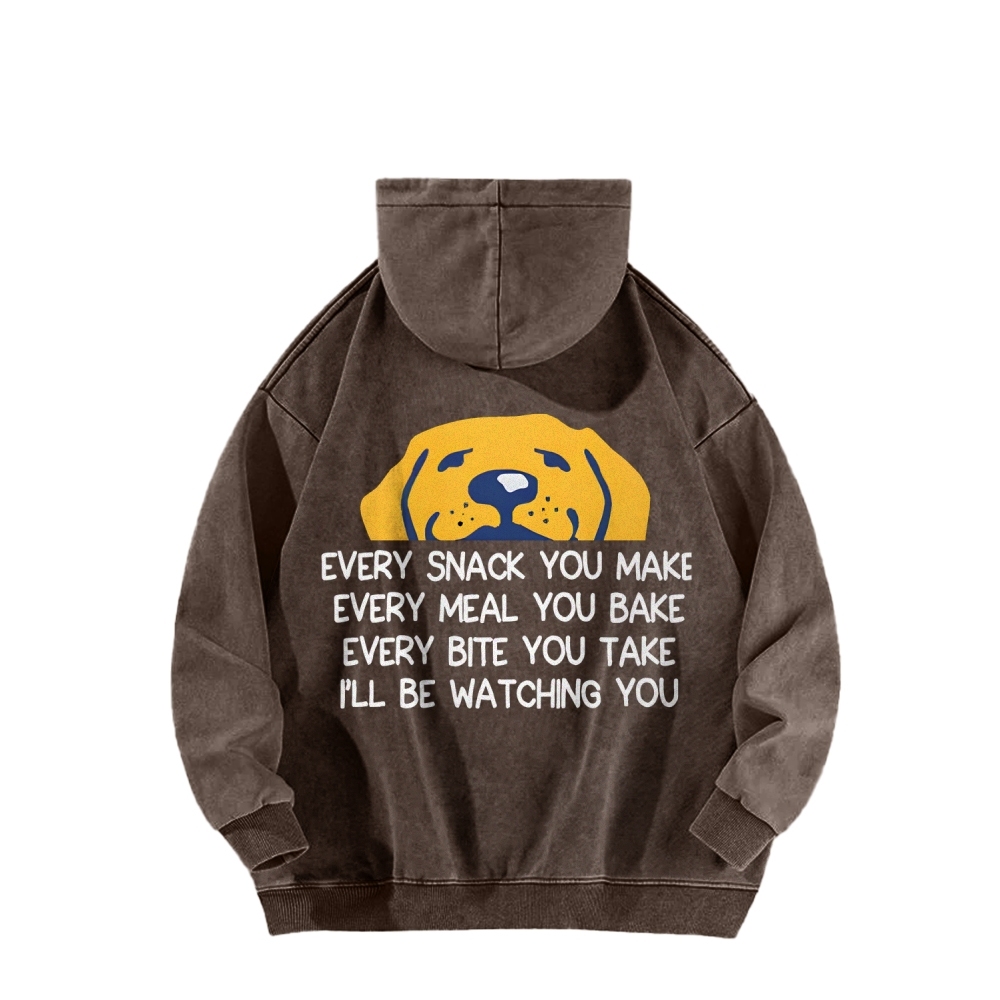 I'll Be Watching You Funny Dog Front And Back Printing Vintage Washed Hoodie