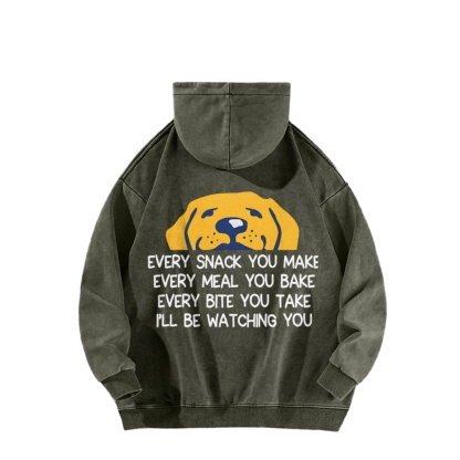 I'll Be Watching You Funny Dog Front And Back Printing Vintage Washed Hoodie