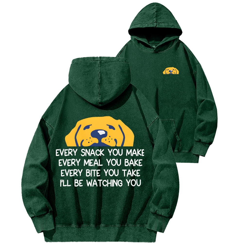 I'll Be Watching You Funny Dog Front And Back Printing Vintage Washed Hoodie