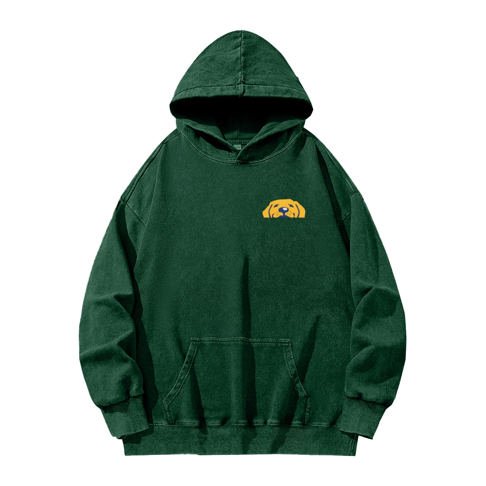 I'll Be Watching You Funny Dog Front And Back Printing Vintage Washed Hoodie