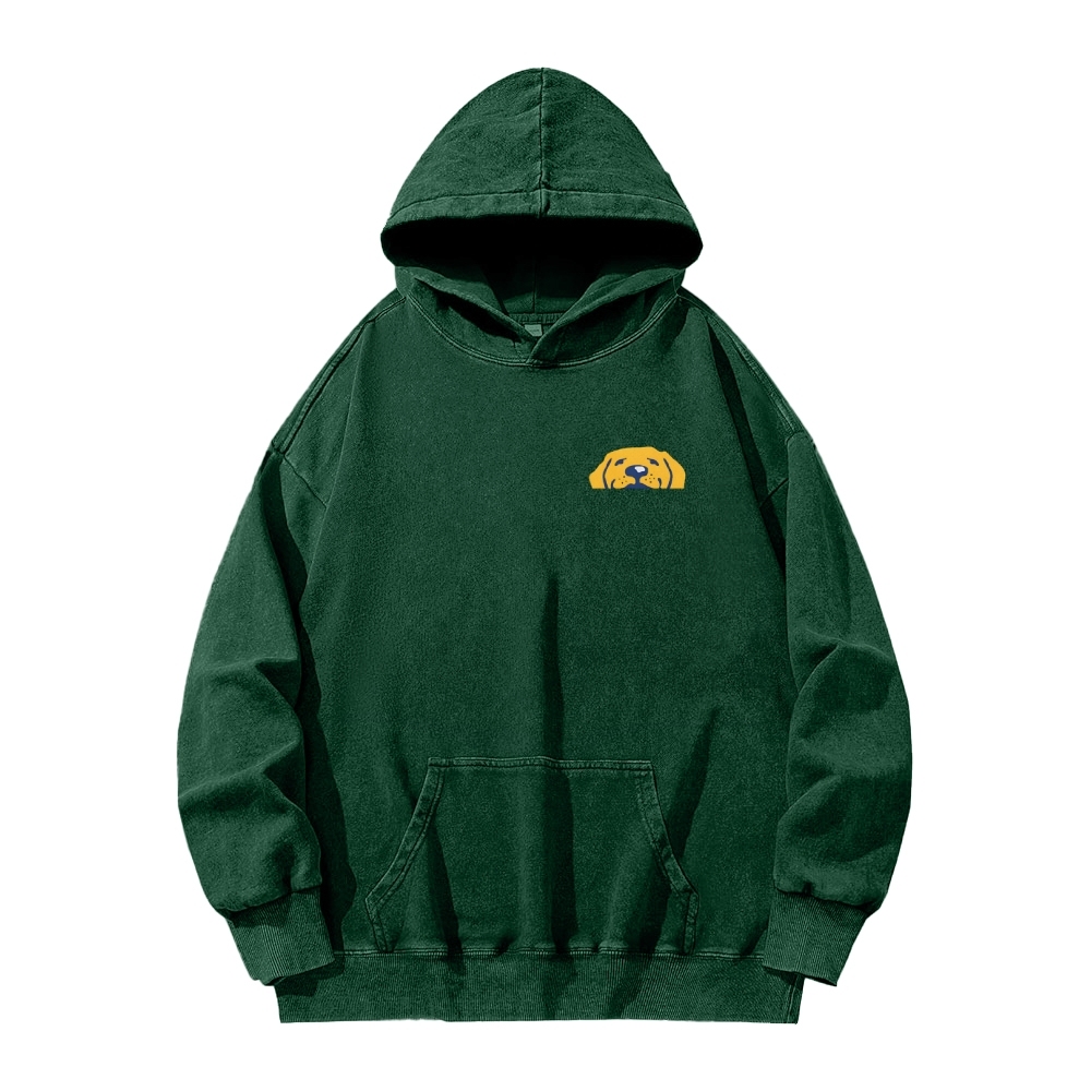 I'll Be Watching You Funny Dog Front And Back Printing Vintage Washed Hoodie