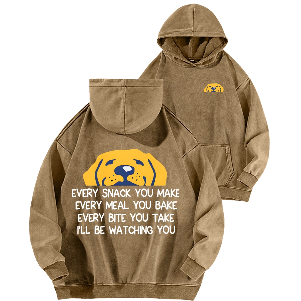 I'll Be Watching You Funny Dog Front And Back Printing Vintage Washed Hoodie
