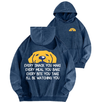 I'll Be Watching You Funny Dog Front And Back Printing Vintage Washed Hoodie
