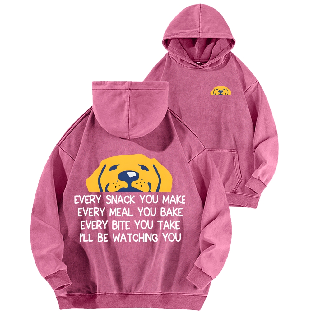 I'll Be Watching You Funny Dog Front And Back Printing Vintage Washed Hoodie