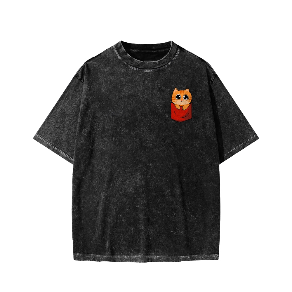 CAT’S CHIPS Front And Back Printing Washed T-shirt
