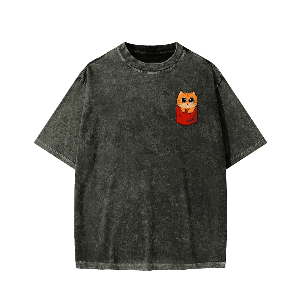 CAT’S CHIPS Front And Back Printing Washed T-shirt