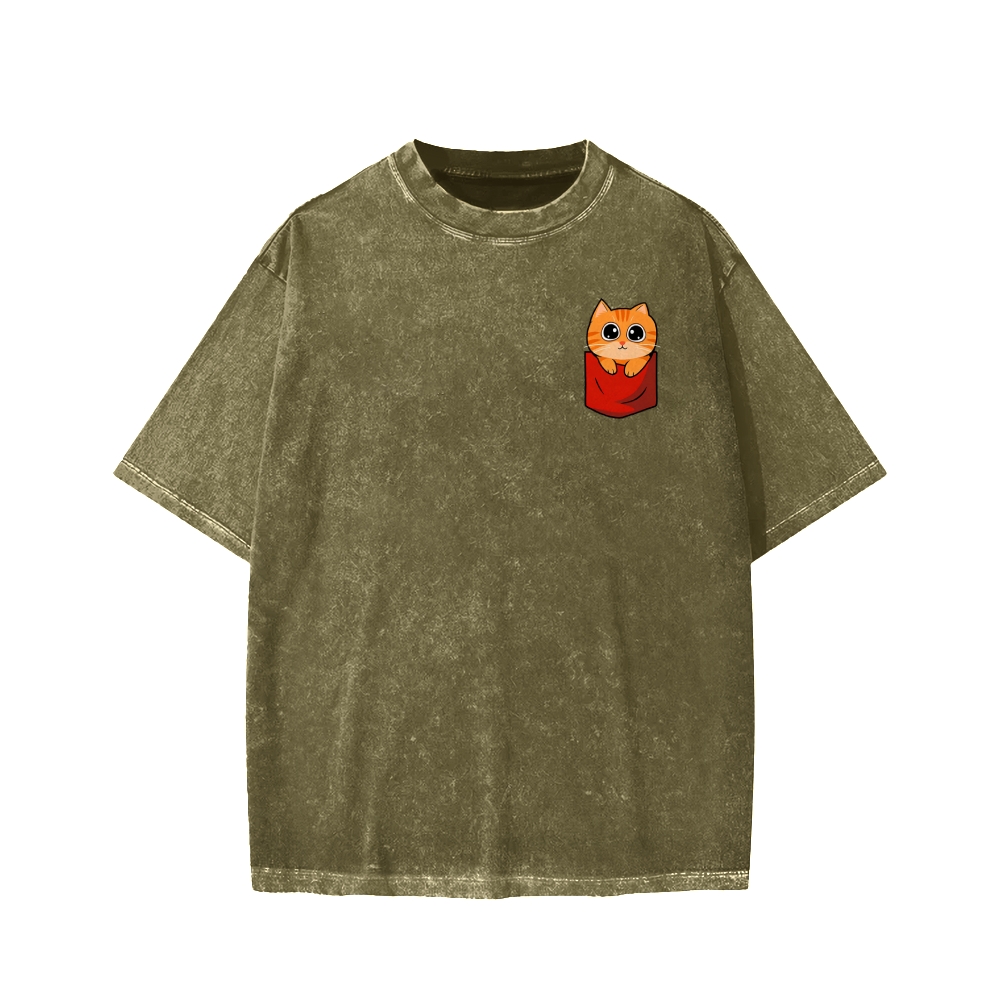 CAT’S CHIPS Front And Back Printing Washed T-shirt