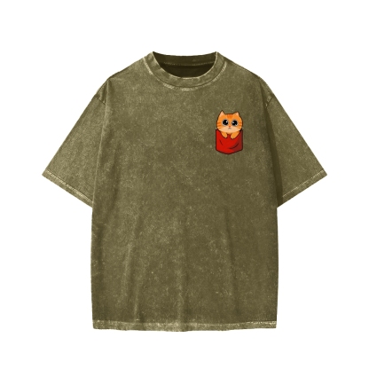 CAT’S CHIPS Front And Back Printing Washed T-shirt