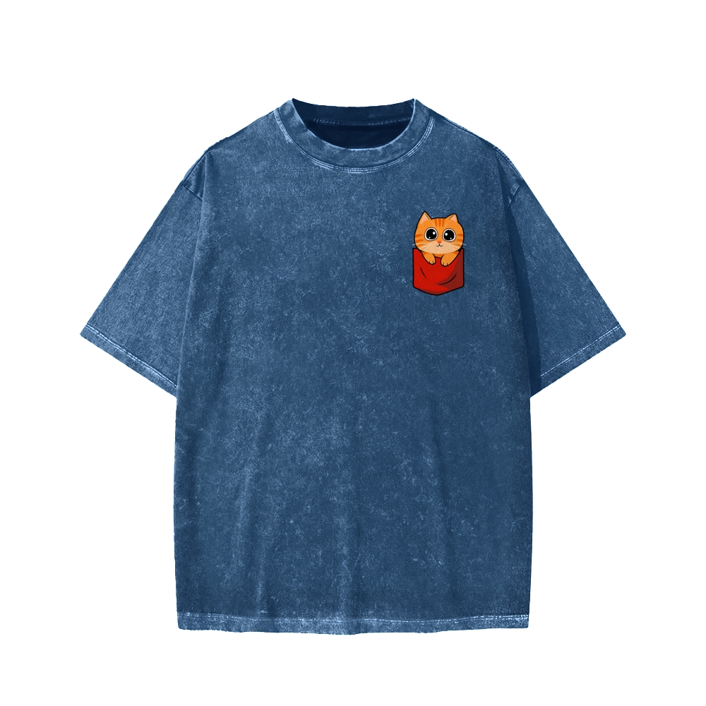CAT’S CHIPS Front And Back Printing Washed T-shirt