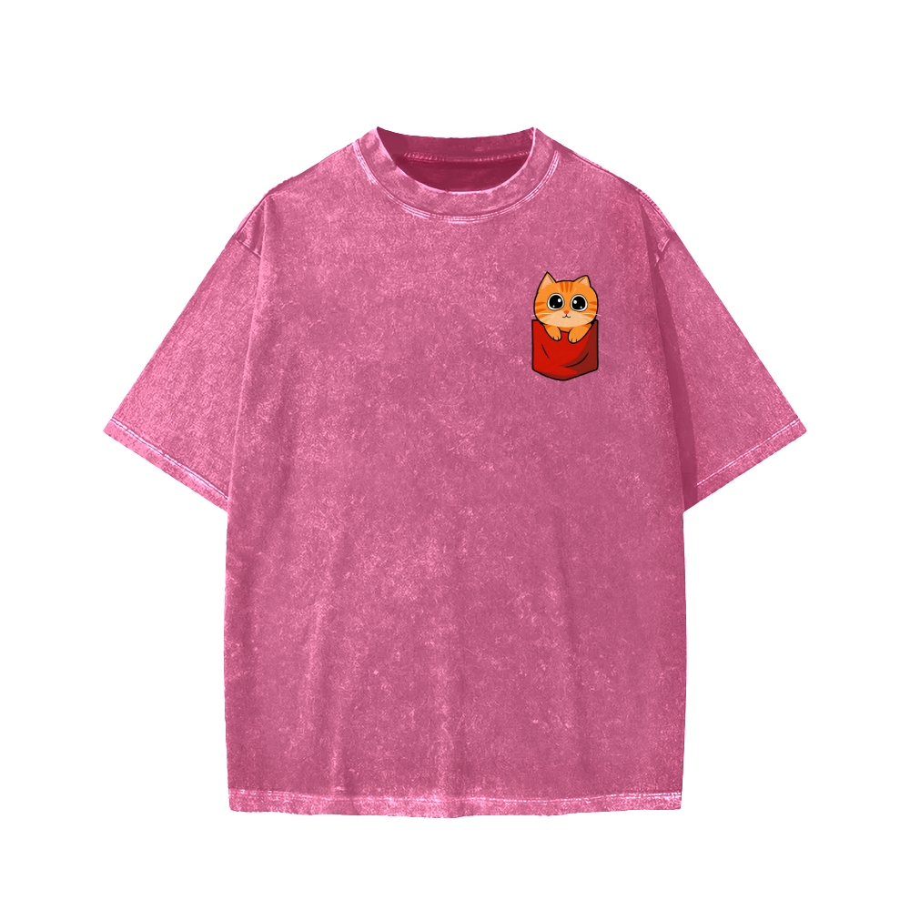 CAT’S CHIPS Front And Back Printing Washed T-shirt