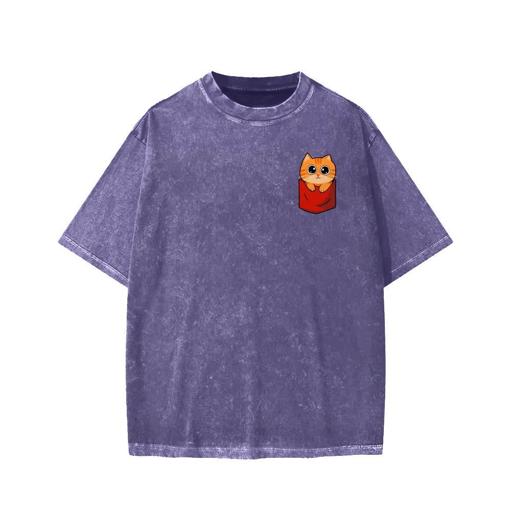 CAT’S CHIPS Front And Back Printing Washed T-shirt