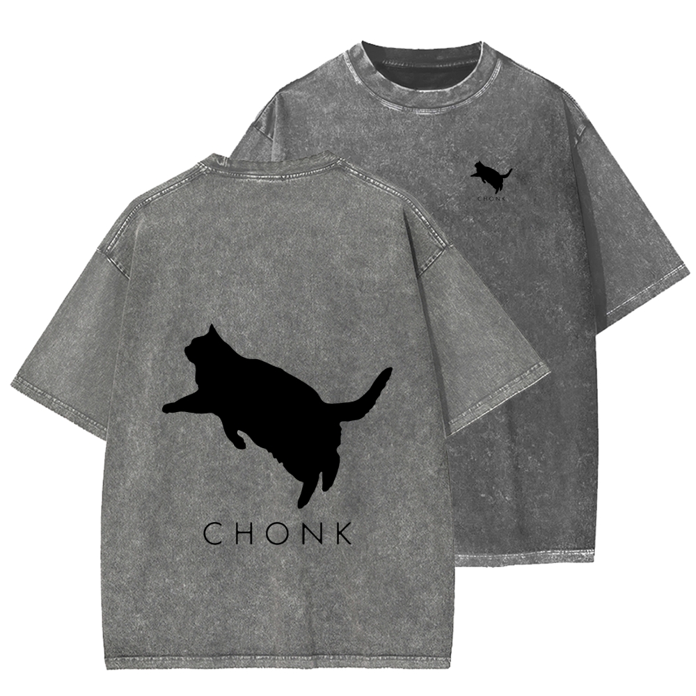 Chonk Fat Cat Meme Front And Back Printing Washed T-shirt