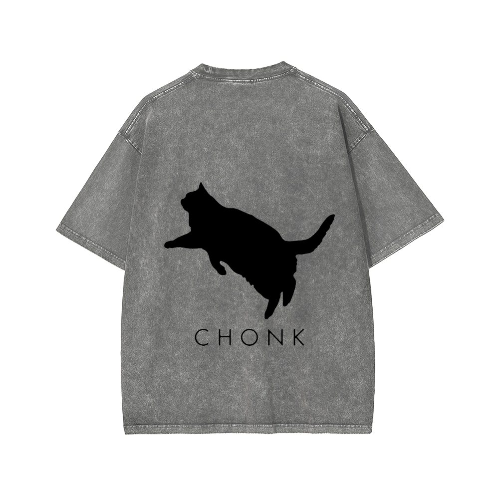 Chonk Fat Cat Meme Front And Back Printing Washed T-shirt