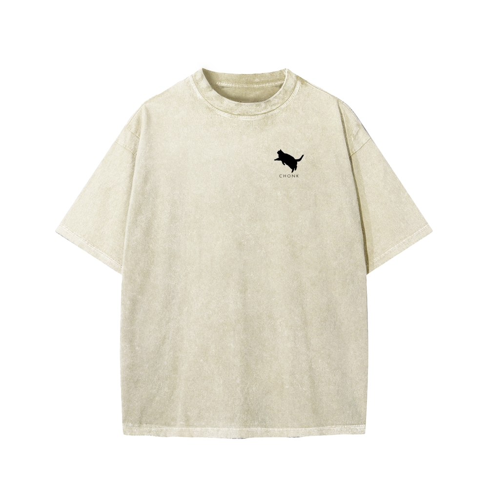 Chonk Fat Cat Meme Front And Back Printing Washed T-shirt