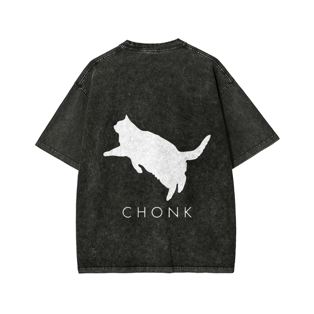 Chonk Fat Cat Meme Front And Back Printing Washed T-shirt