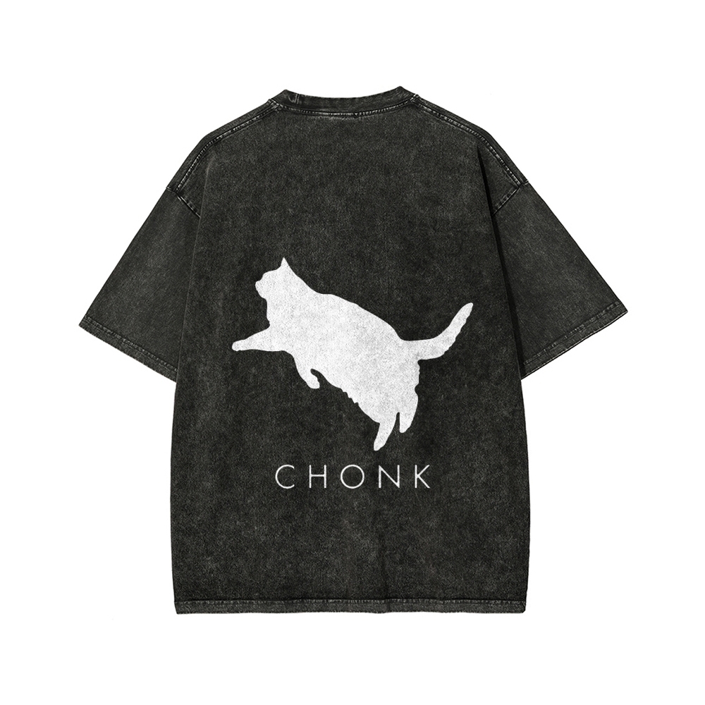 Chonk Fat Cat Meme Front And Back Printing Washed T-shirt