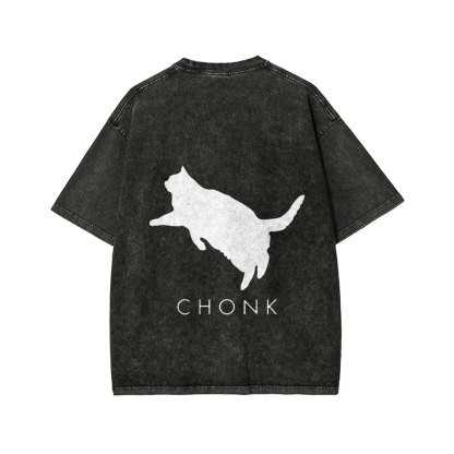 Chonk Fat Cat Meme Front And Back Printing Washed T-shirt