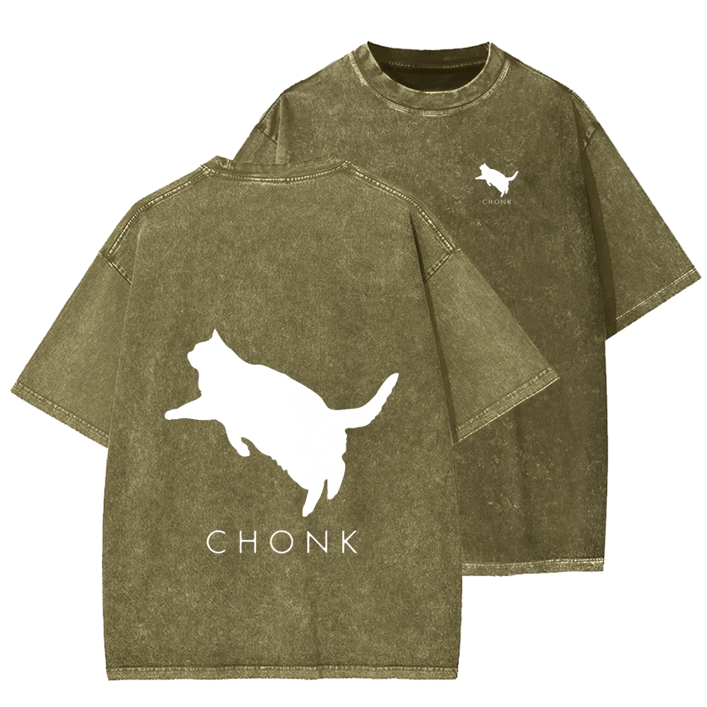 Chonk Fat Cat Meme Front And Back Printing Washed T-shirt
