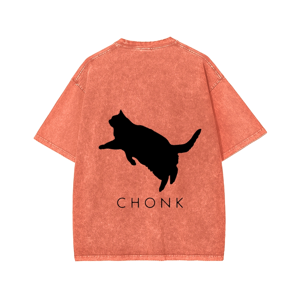 Chonk Fat Cat Meme Front And Back Printing Washed T-shirt