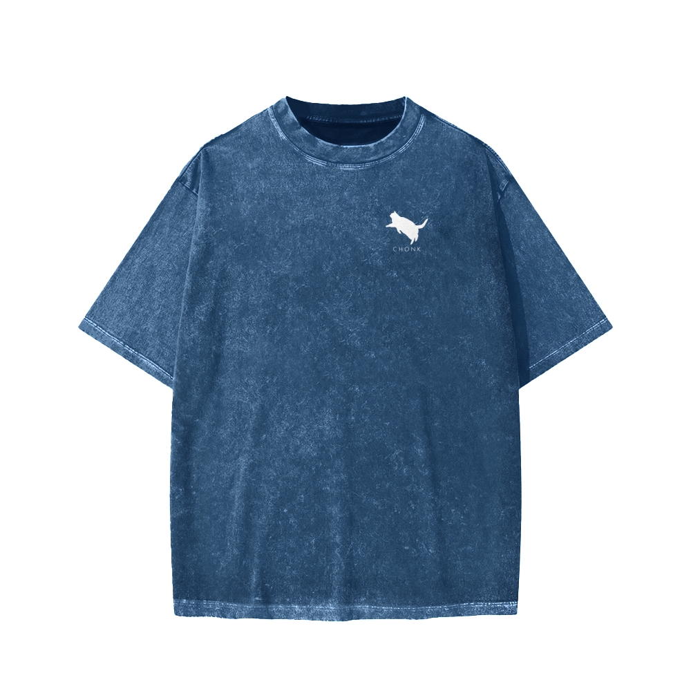 Chonk Fat Cat Meme Front And Back Printing Washed T-shirt