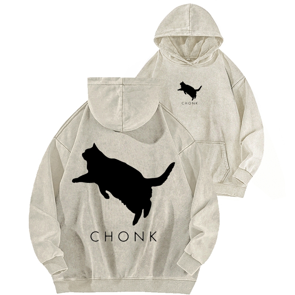Chonk Fat Cat Meme Front And Back Printing Vintage Washed Hoodie