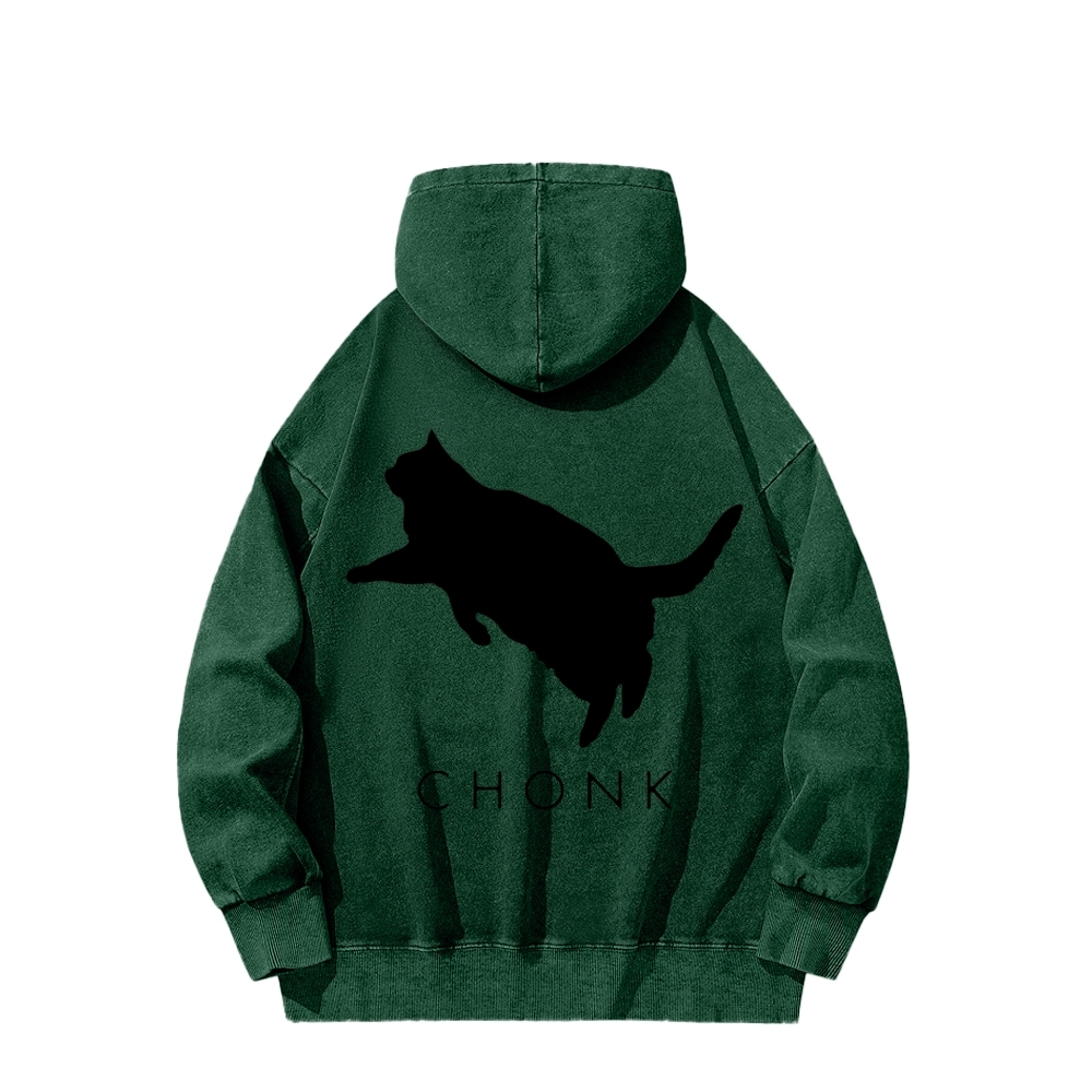 Chonk Fat Cat Meme Front And Back Printing Vintage Washed Hoodie