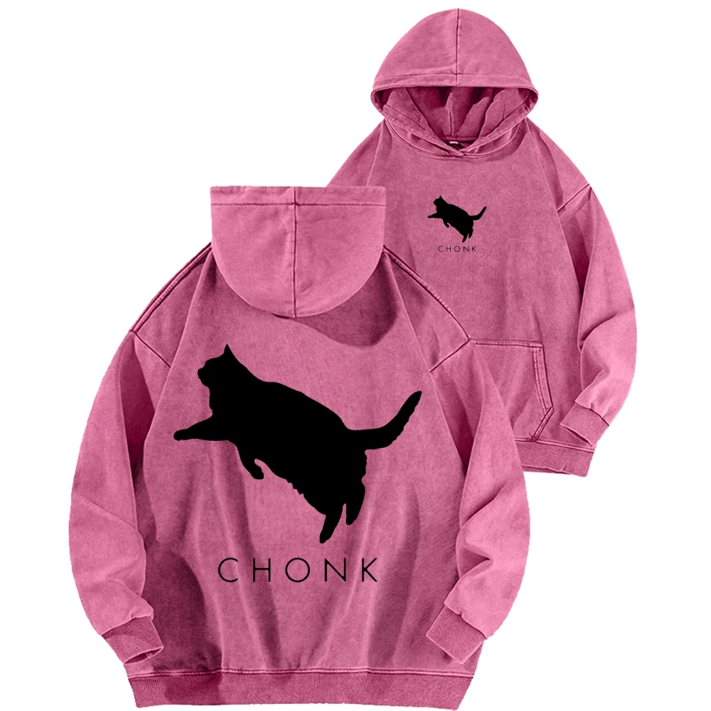 Chonk Fat Cat Meme Front And Back Printing Vintage Washed Hoodie