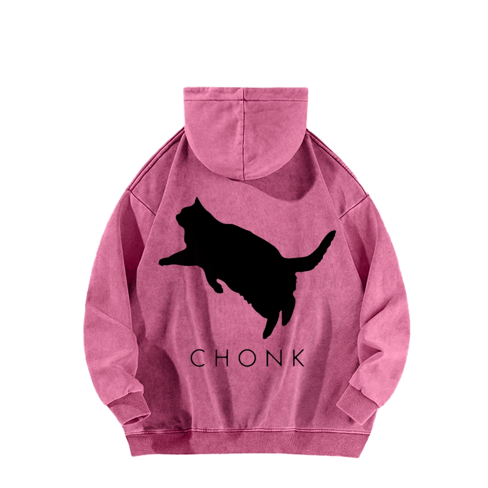 Chonk Fat Cat Meme Front And Back Printing Vintage Washed Hoodie