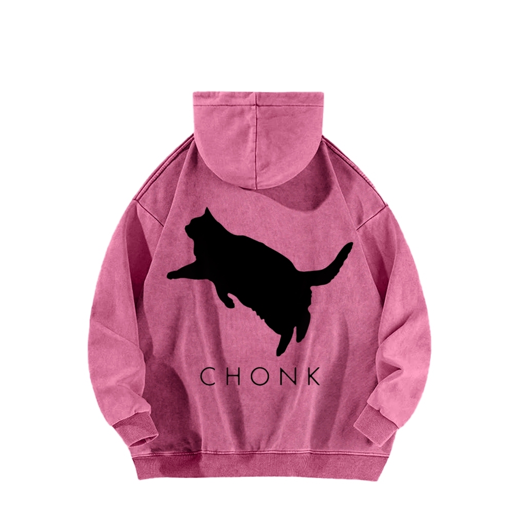 Chonk Fat Cat Meme Front And Back Printing Vintage Washed Hoodie