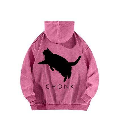 Chonk Fat Cat Meme Front And Back Printing Vintage Washed Hoodie
