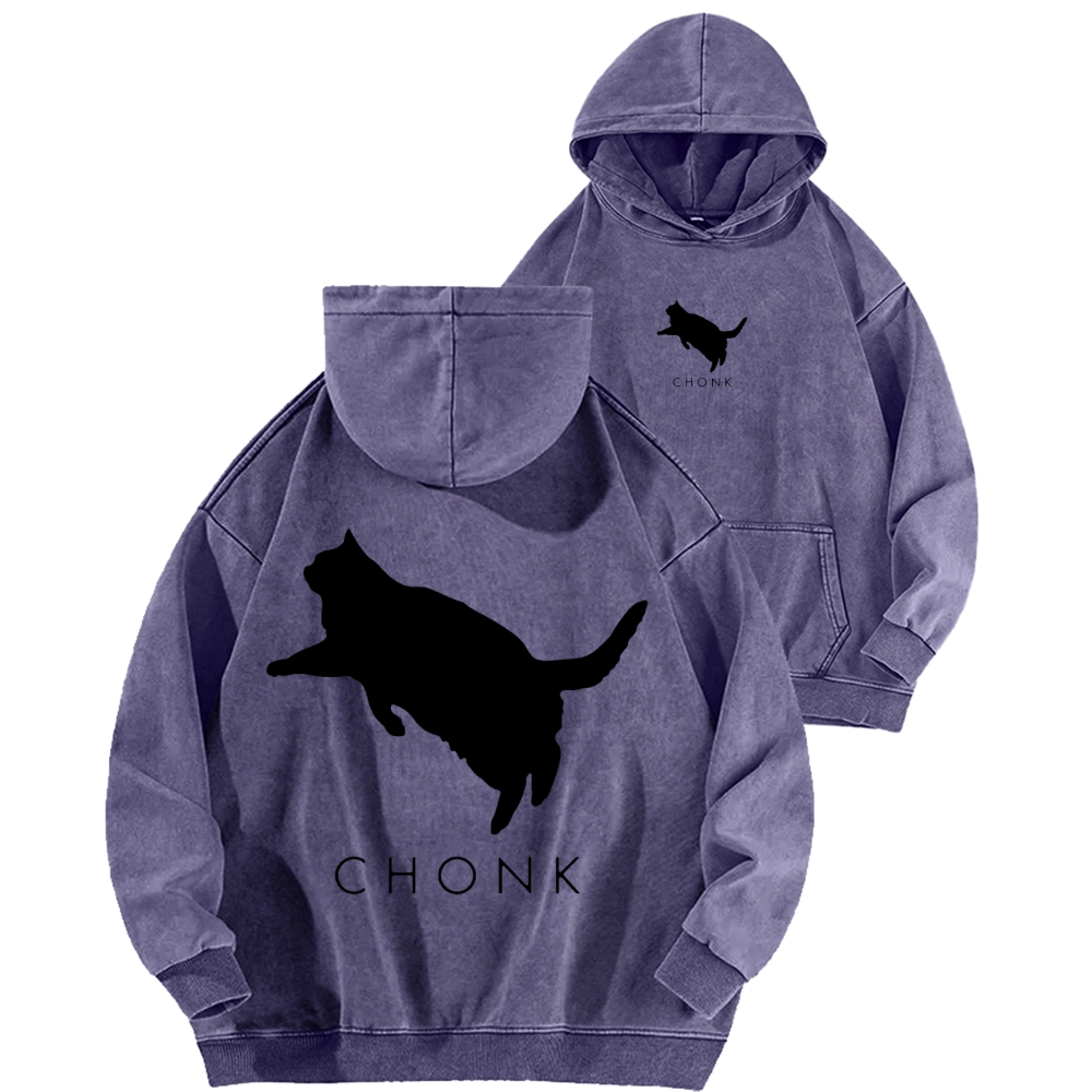 Chonk Fat Cat Meme Front And Back Printing Vintage Washed Hoodie