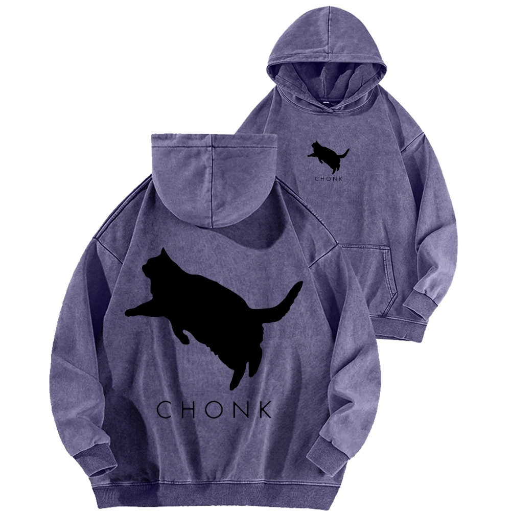 Chonk Fat Cat Meme Front And Back Printing Vintage Washed Hoodie