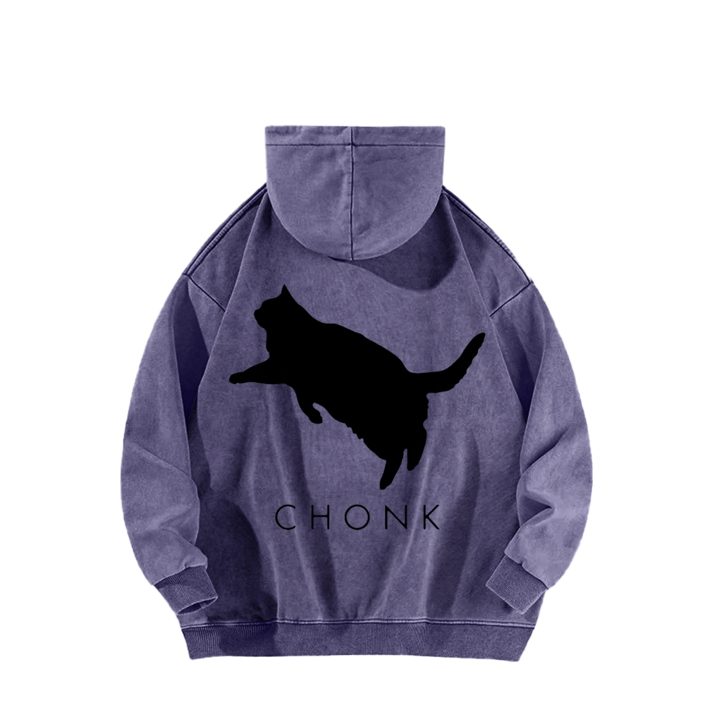 Chonk Fat Cat Meme Front And Back Printing Vintage Washed Hoodie
