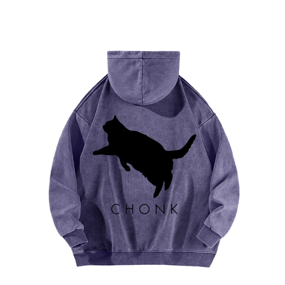 Chonk Fat Cat Meme Front And Back Printing Vintage Washed Hoodie