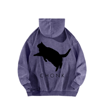 Chonk Fat Cat Meme Front And Back Printing Vintage Washed Hoodie