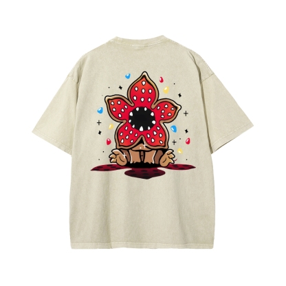 Cute and Dangerous Front And Back Printing Washed T-shirt