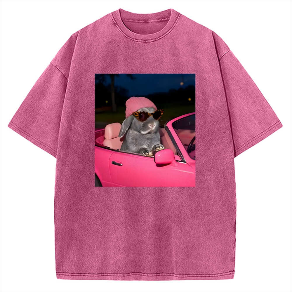 Fashion Bunny Girl Easter Bunny Vintage Washed T-shirt