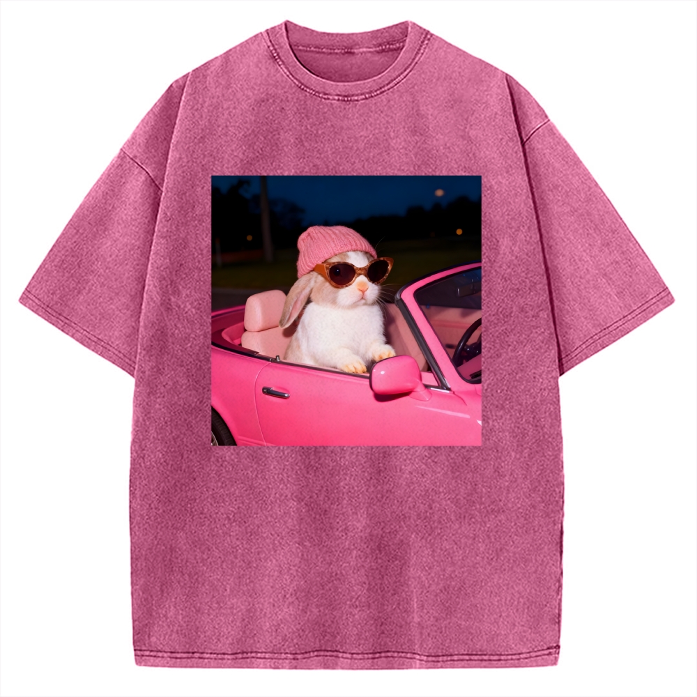 Fashion Bunny Girl Easter Bunny Vintage Washed T-shirt