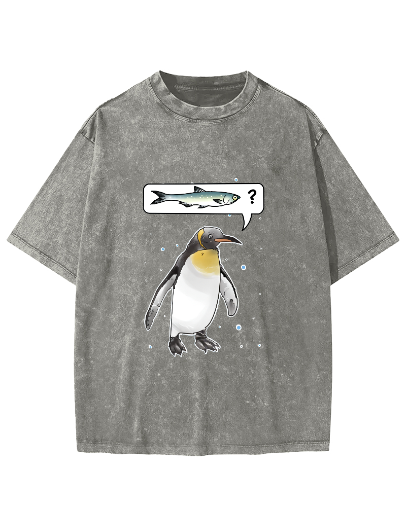 Japanese Penguin Pattern Wanting To Eat Fish Vintage Distressed T-shirt-Zazasy
