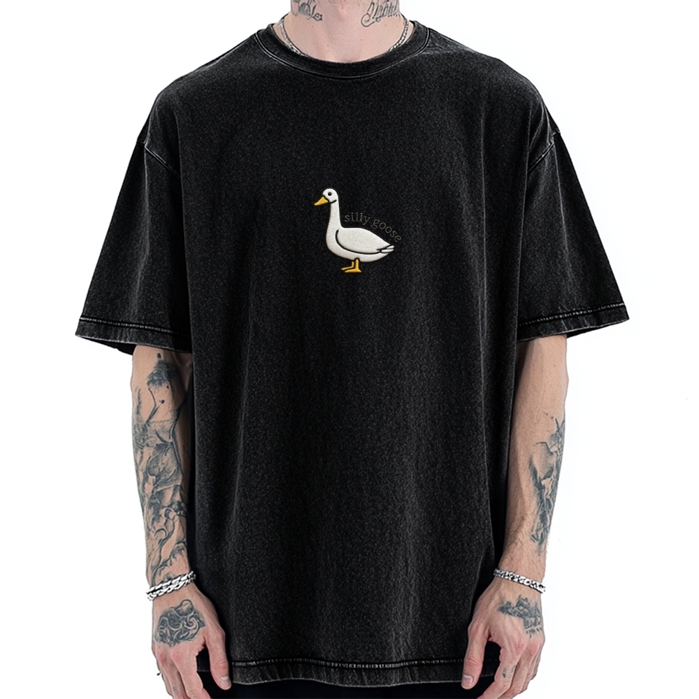 Embroidered Silly Goose Vintage Washed T-shirt