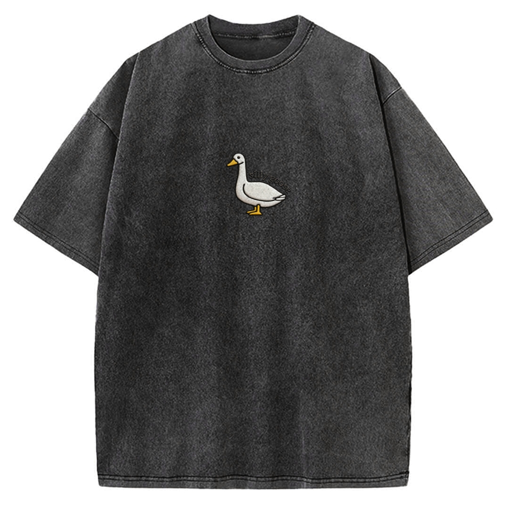 Embroidered Silly Goose Vintage Washed T-shirt