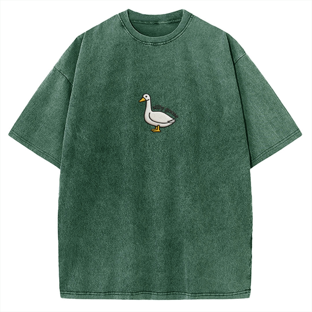 Embroidered Silly Goose Vintage Washed T-shirt