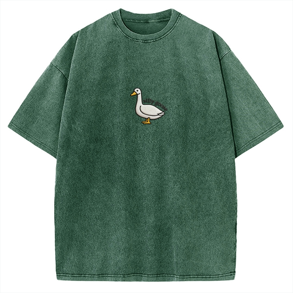 Embroidered Silly Goose Vintage Washed T-shirt