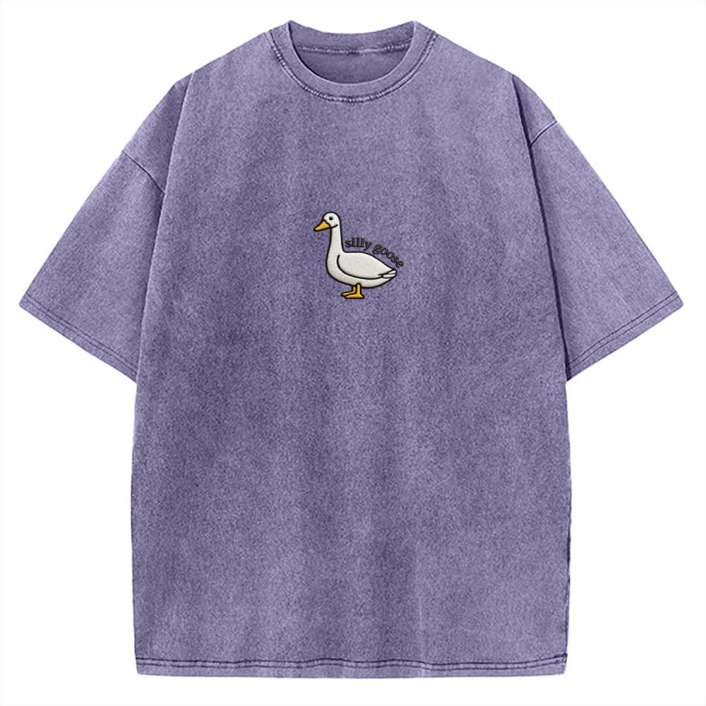 Embroidered Silly Goose Vintage Washed T-shirt