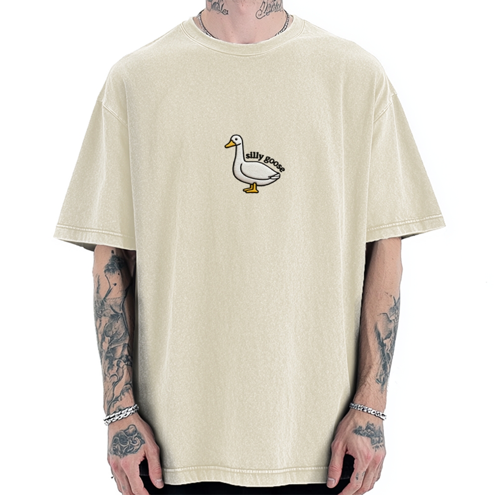Embroidered Silly Goose Vintage Washed T-shirt