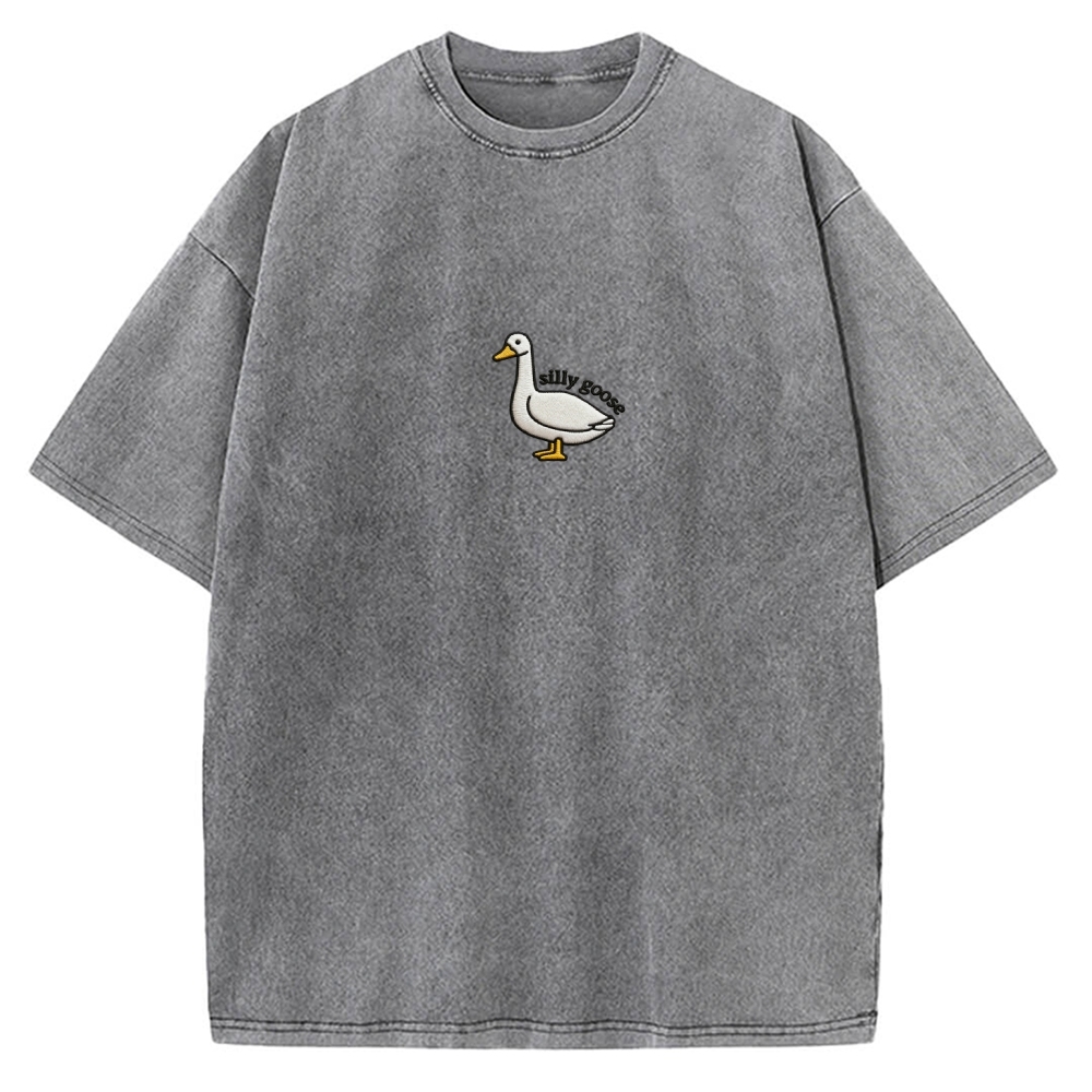 Embroidered Silly Goose Vintage Washed T-shirt