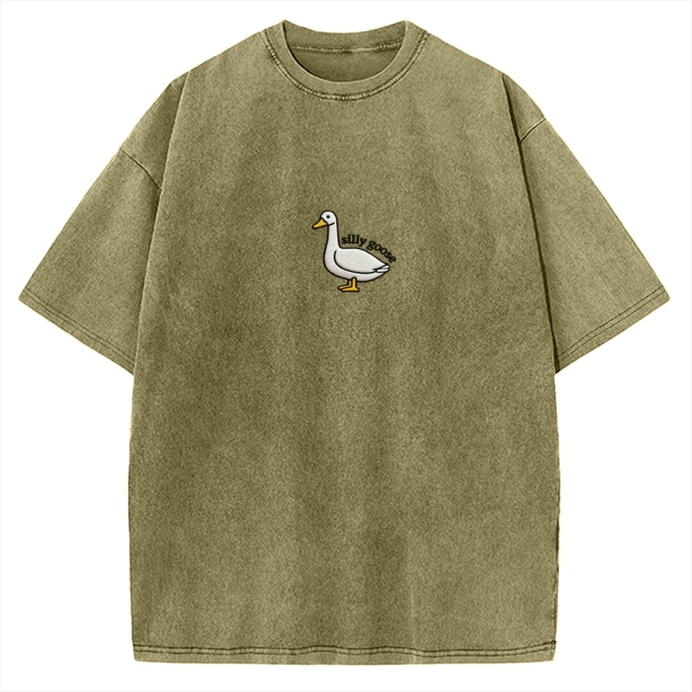 Embroidered Silly Goose Vintage Washed T-shirt