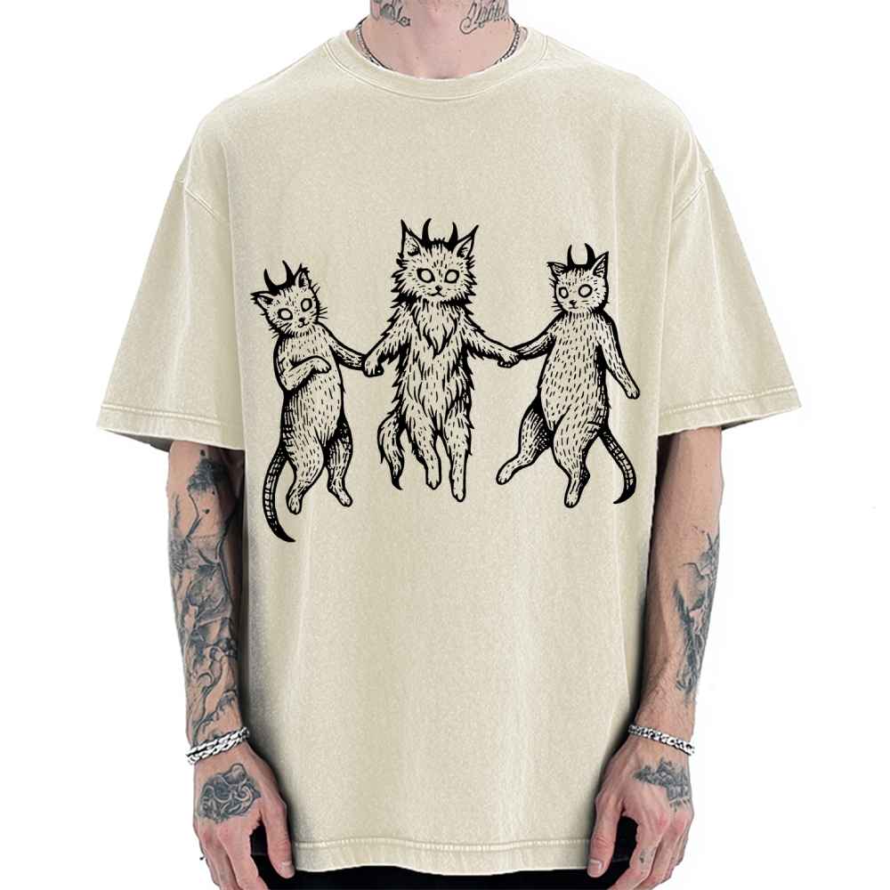 Occult Devil Cat Vintage Washed T-shirt