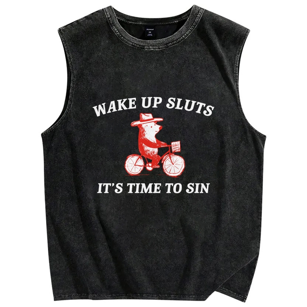 Wake Up SlTs Vintage Distressed Washed Tank Top